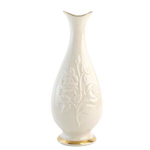 Lenox 7 1/4" Sharon Collection Bud Vase Embossed Roses 24K Gold Trim Ivory VTG